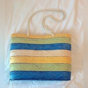 Vintage Beach Tote Yellow, Cream, Blue, Green